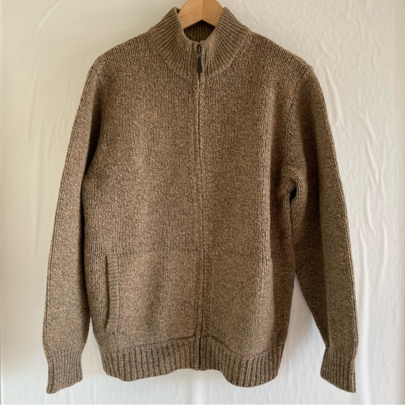 L.L. Bean Brown Lambs Wool Full Zipper Knit Sweater Men’s Size M Reg - Picture 1 of 10